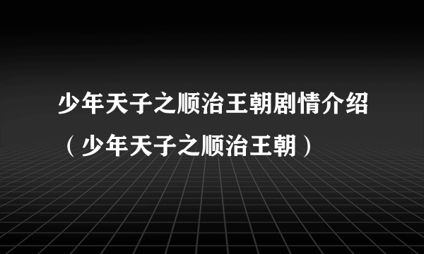 少年天子之顺治王朝剧情介绍（少年天子之顺治王朝）