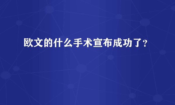 欧文的什么手术宣布成功了？