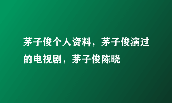 茅子俊个人资料，茅子俊演过的电视剧，茅子俊陈晓