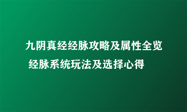 九阴真经经脉攻略及属性全览 经脉系统玩法及选择心得