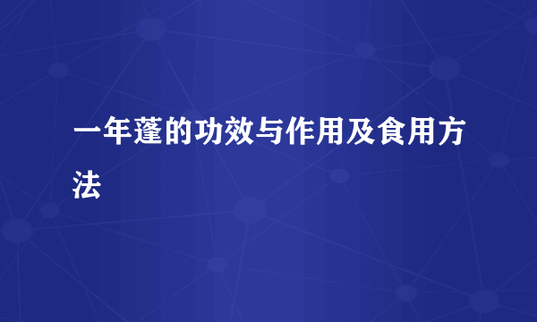 一年蓬的功效与作用及食用方法