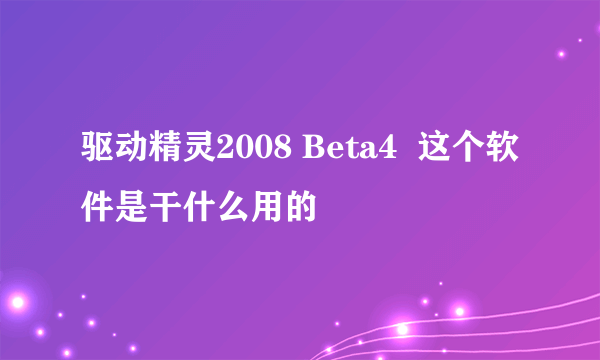 驱动精灵2008 Beta4  这个软件是干什么用的