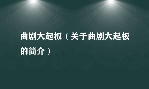 曲剧大起板（关于曲剧大起板的简介）