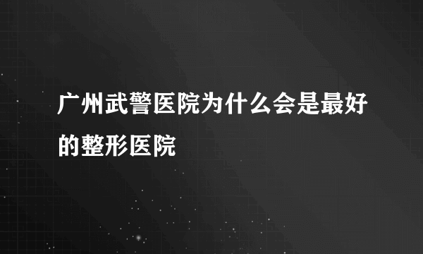 广州武警医院为什么会是最好的整形医院