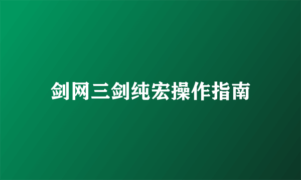 剑网三剑纯宏操作指南