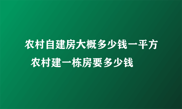 农村自建房大概多少钱一平方  农村建一栋房要多少钱