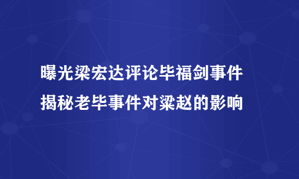 曝光梁宏达评论毕福剑事件 揭秘老毕事件对粱赵的影响