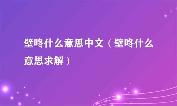 壁咚什么意思中文（壁咚什么意思求解）