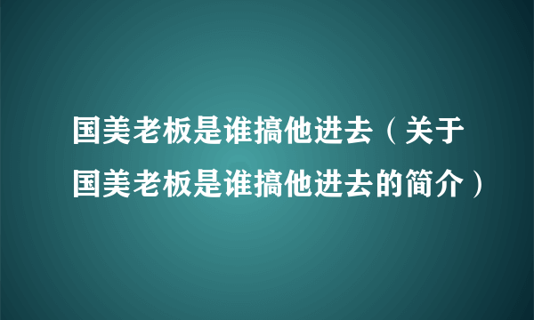 国美老板是谁搞他进去（关于国美老板是谁搞他进去的简介）