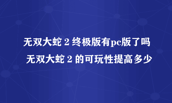 无双大蛇２终极版有pc版了吗 无双大蛇２的可玩性提高多少