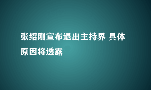 张绍刚宣布退出主持界 具体原因将透露