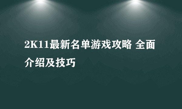 2K11最新名单游戏攻略 全面介绍及技巧