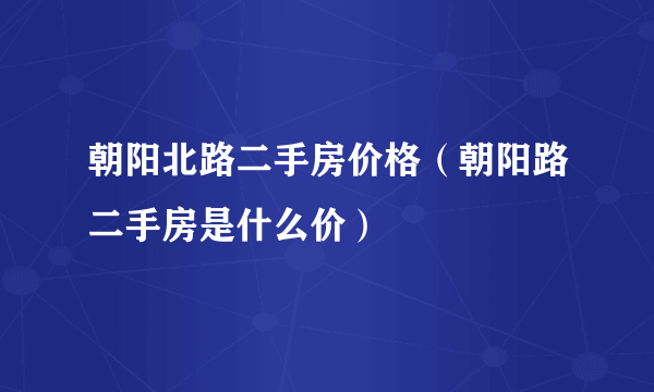 朝阳北路二手房价格（朝阳路二手房是什么价）