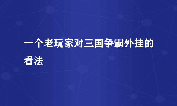 一个老玩家对三国争霸外挂的看法