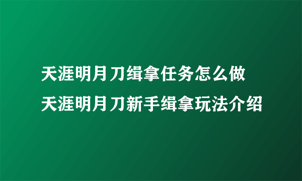 天涯明月刀缉拿任务怎么做 天涯明月刀新手缉拿玩法介绍