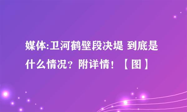 媒体:卫河鹤壁段决堤 到底是什么情况？附详情！【图】