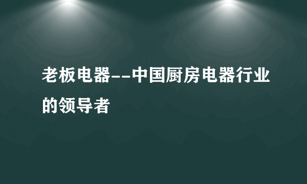 老板电器--中国厨房电器行业的领导者