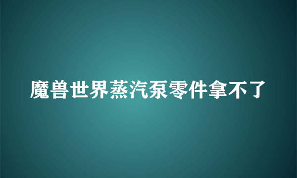 魔兽世界蒸汽泵零件拿不了