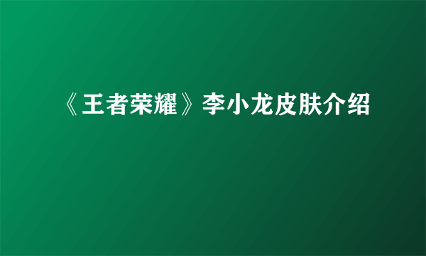 《王者荣耀》李小龙皮肤介绍