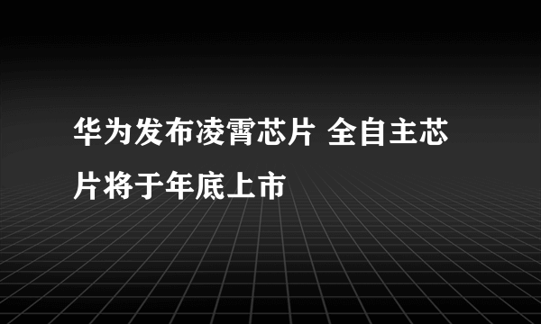 华为发布凌霄芯片 全自主芯片将于年底上市