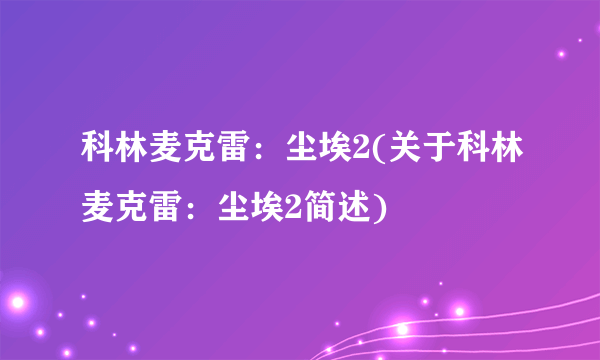 科林麦克雷：尘埃2(关于科林麦克雷：尘埃2简述)