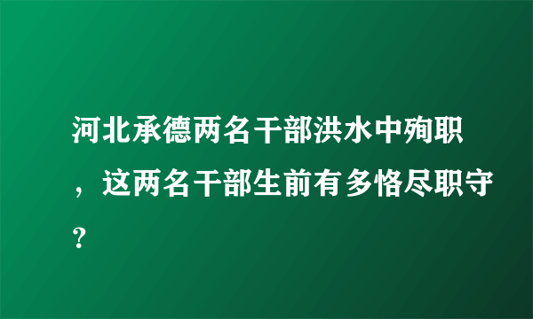 河北承德两名干部洪水中殉职，这两名干部生前有多恪尽职守？