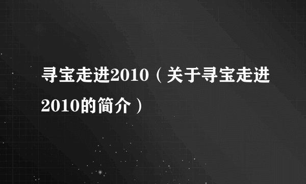 寻宝走进2010（关于寻宝走进2010的简介）