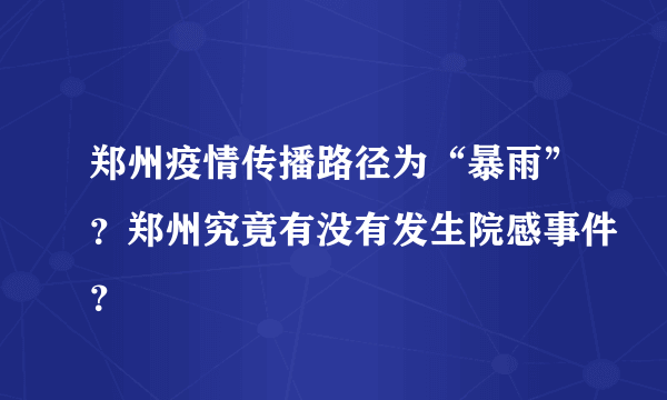 郑州疫情传播路径为“暴雨”？郑州究竟有没有发生院感事件？