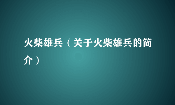 火柴雄兵（关于火柴雄兵的简介）