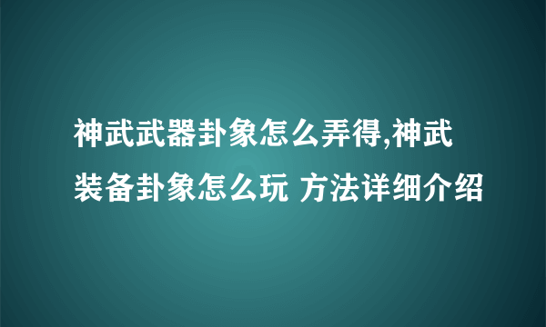 神武武器卦象怎么弄得,神武装备卦象怎么玩 方法详细介绍