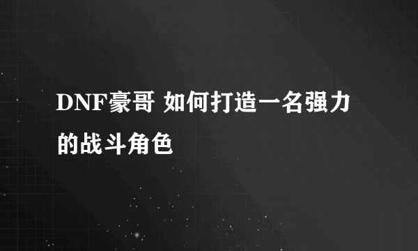 DNF豪哥 如何打造一名强力的战斗角色