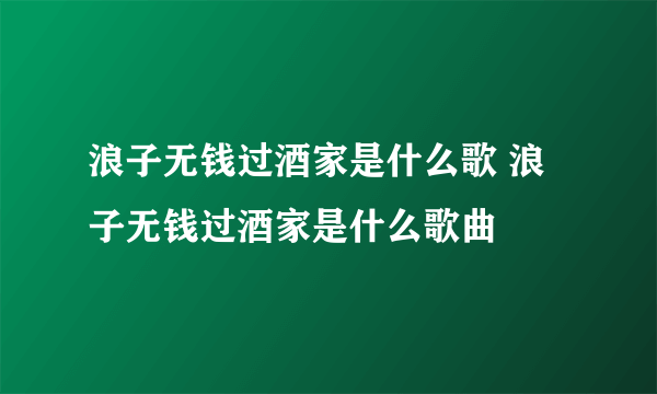 浪子无钱过酒家是什么歌 浪子无钱过酒家是什么歌曲