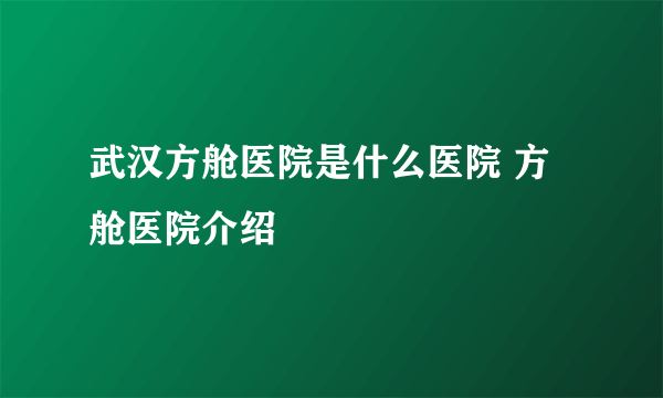 武汉方舱医院是什么医院 方舱医院介绍