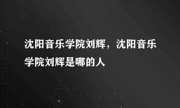 沈阳音乐学院刘辉，沈阳音乐学院刘辉是哪的人