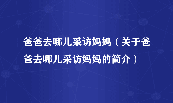 爸爸去哪儿采访妈妈（关于爸爸去哪儿采访妈妈的简介）