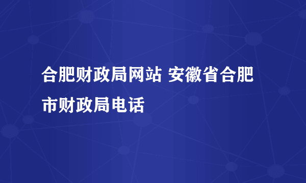 合肥财政局网站 安徽省合肥市财政局电话