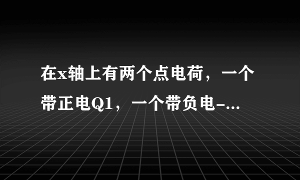 在x轴上有两个点电荷，一个带正电Q1，一个带负电-Q2，且Q1=2Q2．用E1和E2分别表示两个电荷所产生的场强的大小，