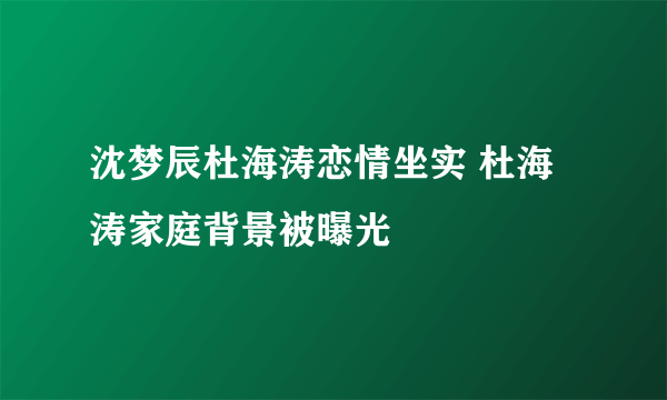 沈梦辰杜海涛恋情坐实 杜海涛家庭背景被曝光