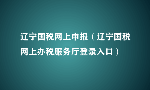 辽宁国税网上申报（辽宁国税网上办税服务厅登录入口）