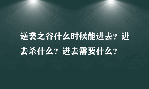 逆袭之谷什么时候能进去？进去杀什么？进去需要什么？