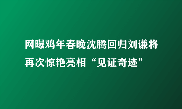 网曝鸡年春晚沈腾回归刘谦将再次惊艳亮相“见证奇迹”