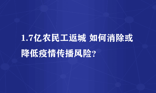 1.7亿农民工返城 如何消除或降低疫情传播风险？