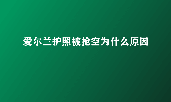 爱尔兰护照被抢空为什么原因