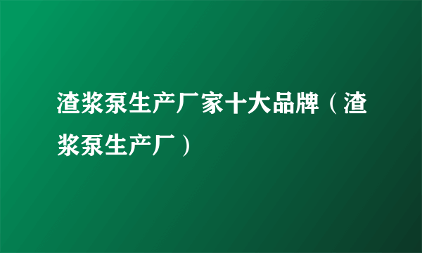 渣浆泵生产厂家十大品牌（渣浆泵生产厂）