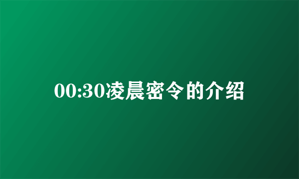 00:30凌晨密令的介绍