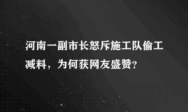 河南一副市长怒斥施工队偷工减料，为何获网友盛赞？