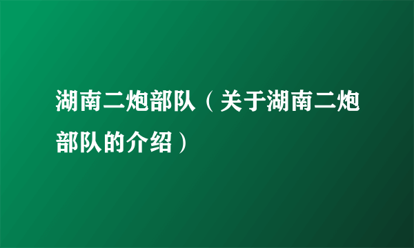 湖南二炮部队（关于湖南二炮部队的介绍）