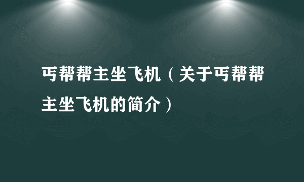 丐帮帮主坐飞机（关于丐帮帮主坐飞机的简介）