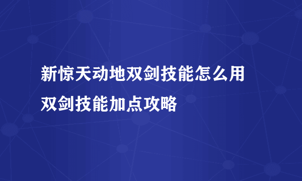 新惊天动地双剑技能怎么用 双剑技能加点攻略