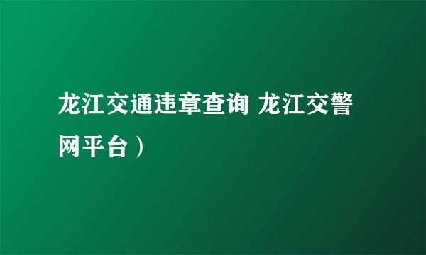 龙江交通违章查询 龙江交警网平台）